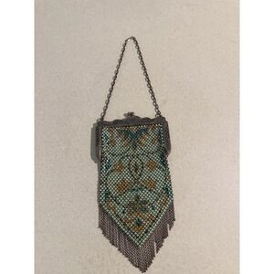 Vintage 1920s Art Deco Mandalian Mfg. Co. Enamel Mesh Purse Flapper Evening Bag